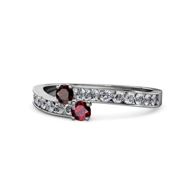 Orane Red Garnet and Ruby with Side Diamonds Bypass Ring 