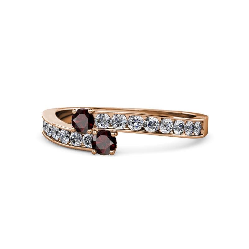 Orane Red Garnet with Side Diamonds Bypass Ring 
