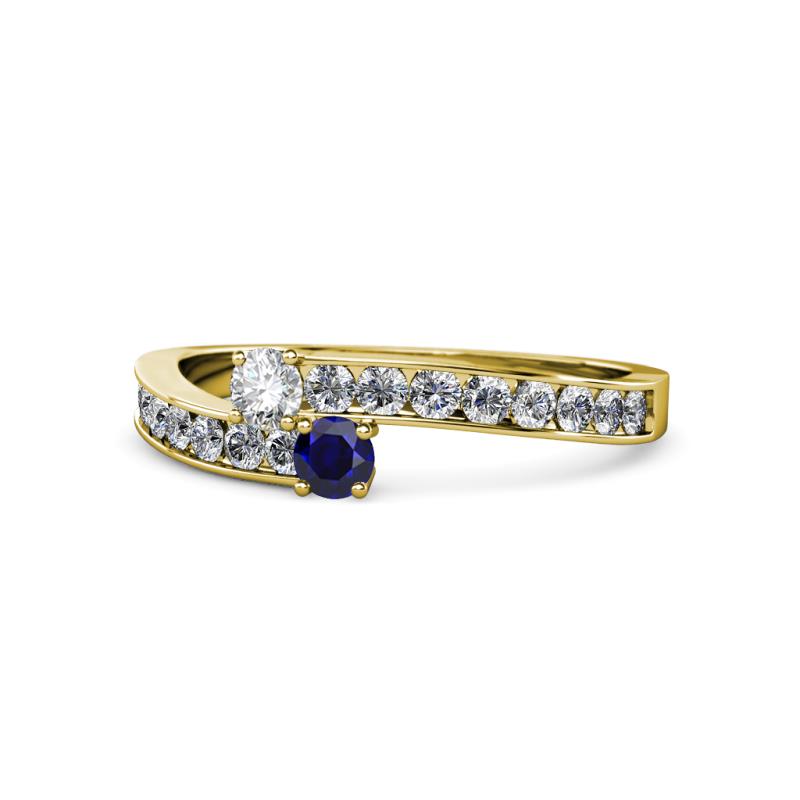 Orane Diamond and Blue Sapphire with Side Diamonds Bypass Ring 