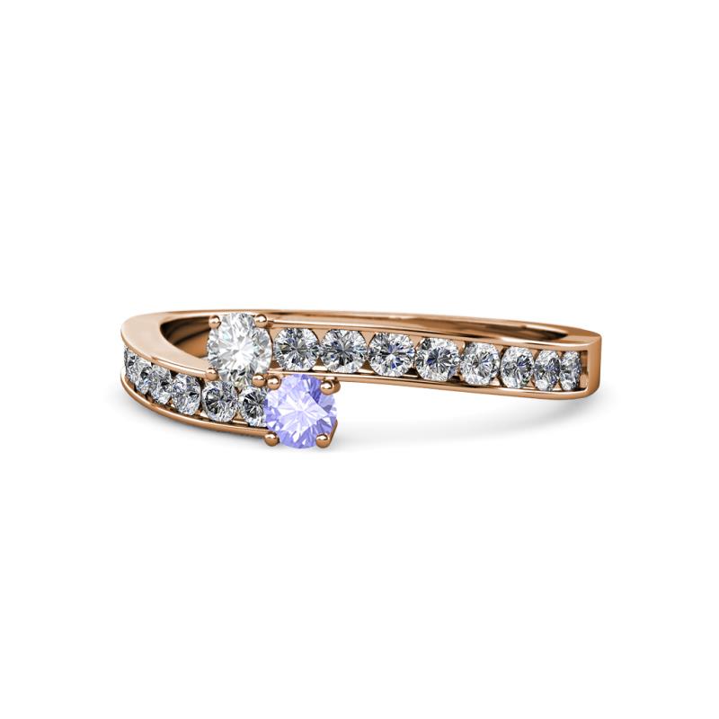 Orane Diamond and Tanzanite with Side Diamonds Bypass Ring 