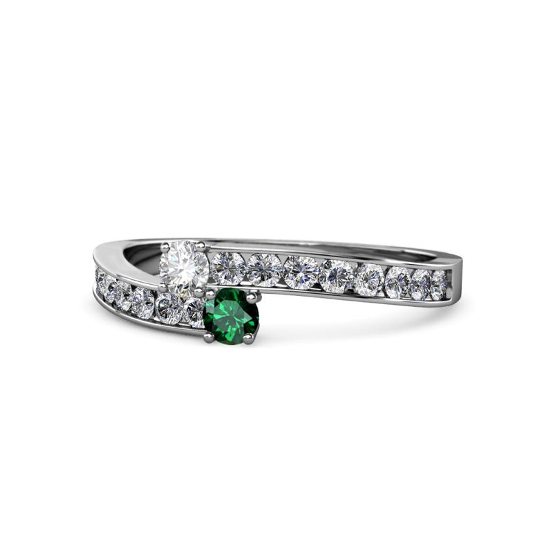 Orane Diamond and Emerald with Side Diamonds Bypass Ring 