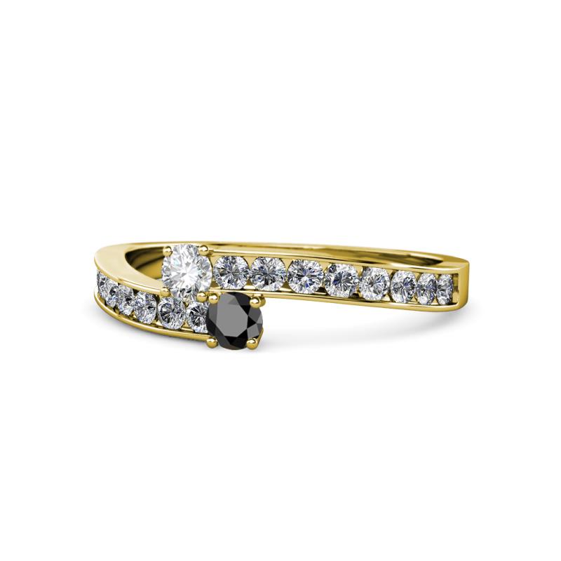 Orane Black and White Diamond with Side Diamonds Bypass Ring 