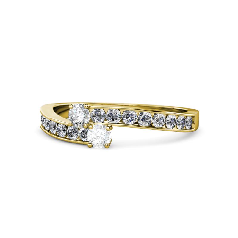 Orane Diamond and White Sapphire with Side Diamonds Bypass Ring 