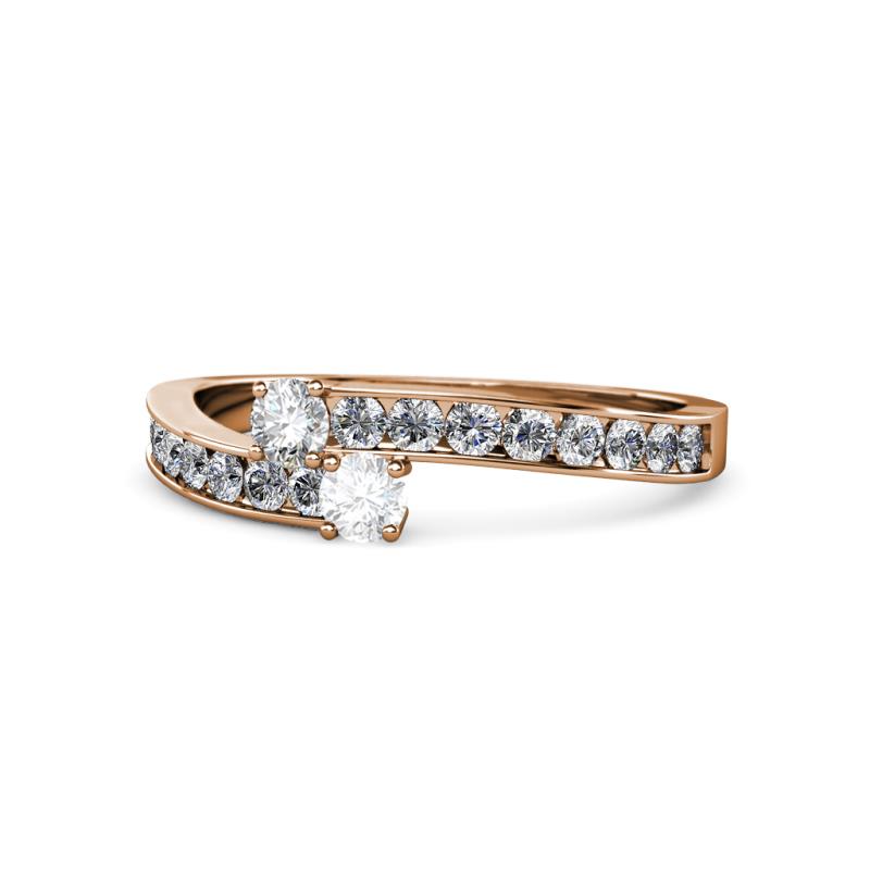 Orane Diamond and White Sapphire with Side Diamonds Bypass Ring 