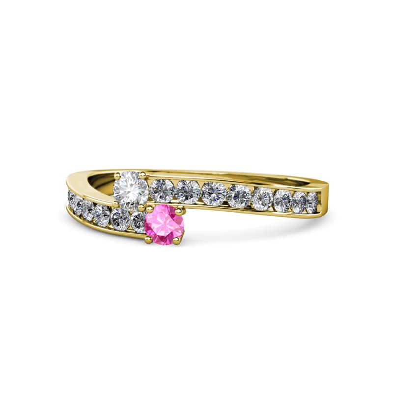 Orane Diamond and Pink Sapphire with Side Diamonds Bypass Ring 
