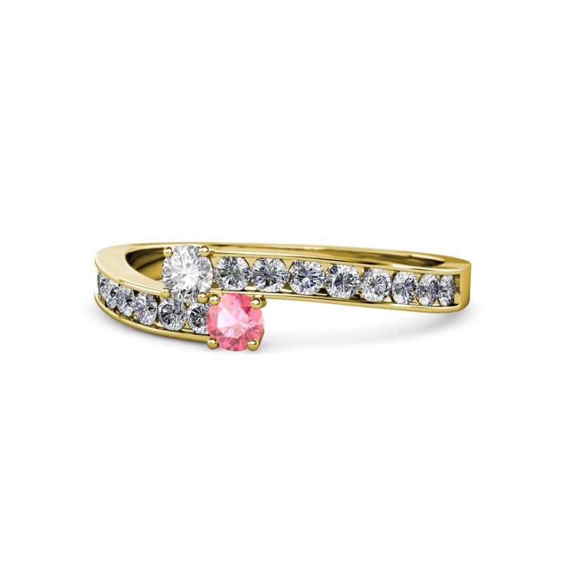 Orane Diamond and Pink Tourmaline with Side Diamonds Bypass Ring 