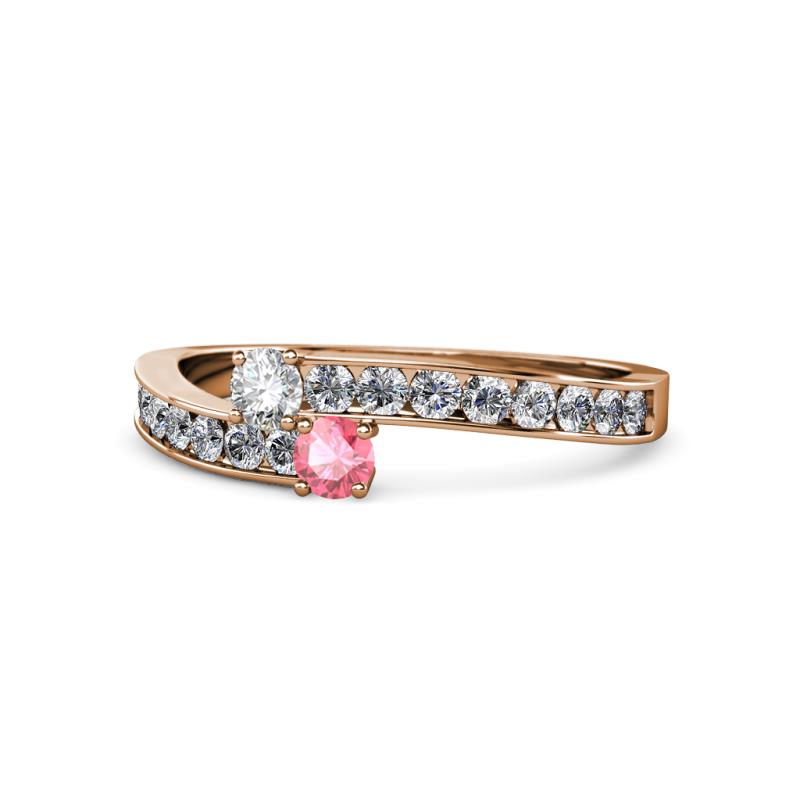 Orane Diamond and Pink Tourmaline with Side Diamonds Bypass Ring 
