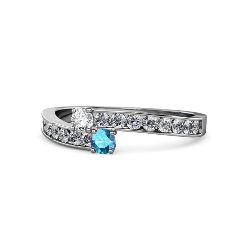 Orane Diamond and London Blue Topaz with Side Diamonds Bypass Ring 
