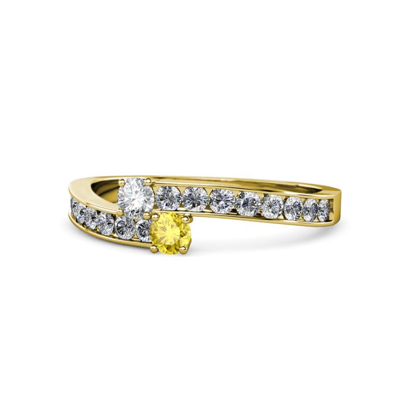 Orane Diamond and Yellow Sapphire with Side Diamonds Bypass Ring 