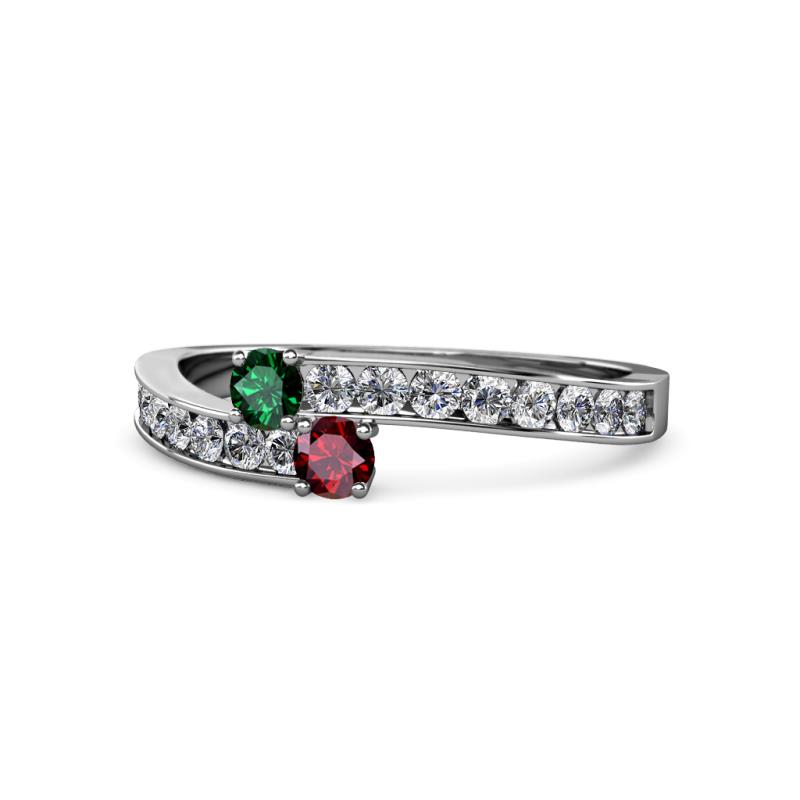 Orane Emerald and Ruby with Side Diamonds Bypass Ring 