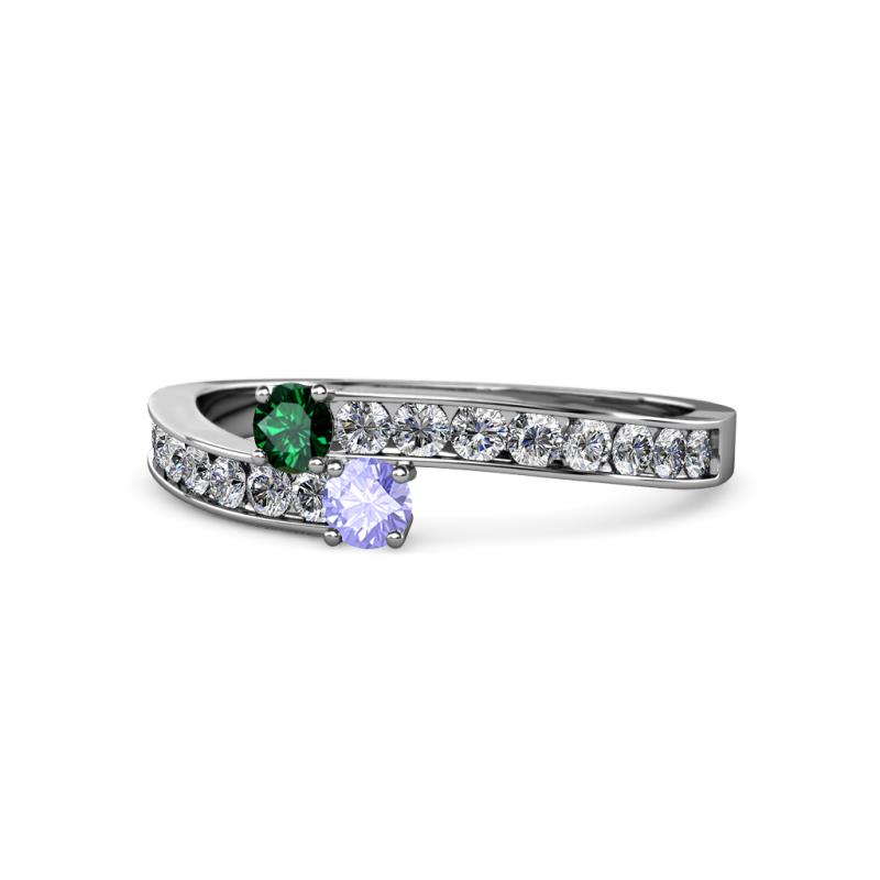 Orane Emerald and Tanzanite with Side Diamonds Bypass Ring 