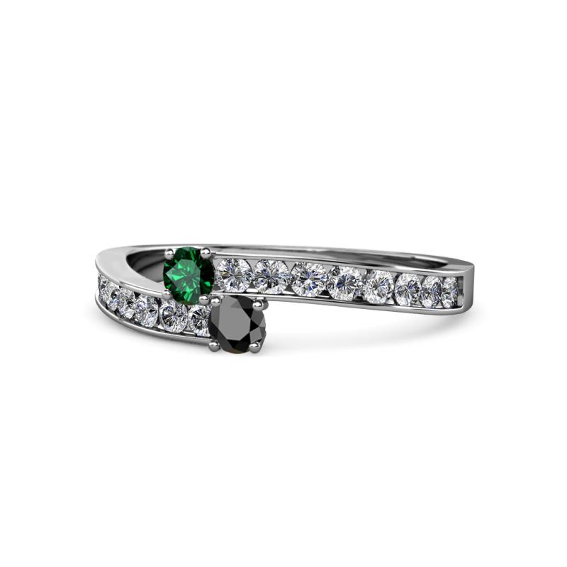 Orane Emerald and Black Diamond with Side Diamonds Bypass Ring 