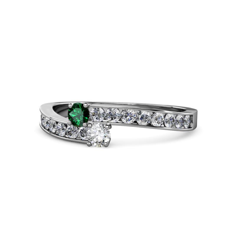 Orane Emerald and Diamond with Side Diamonds Bypass Ring 