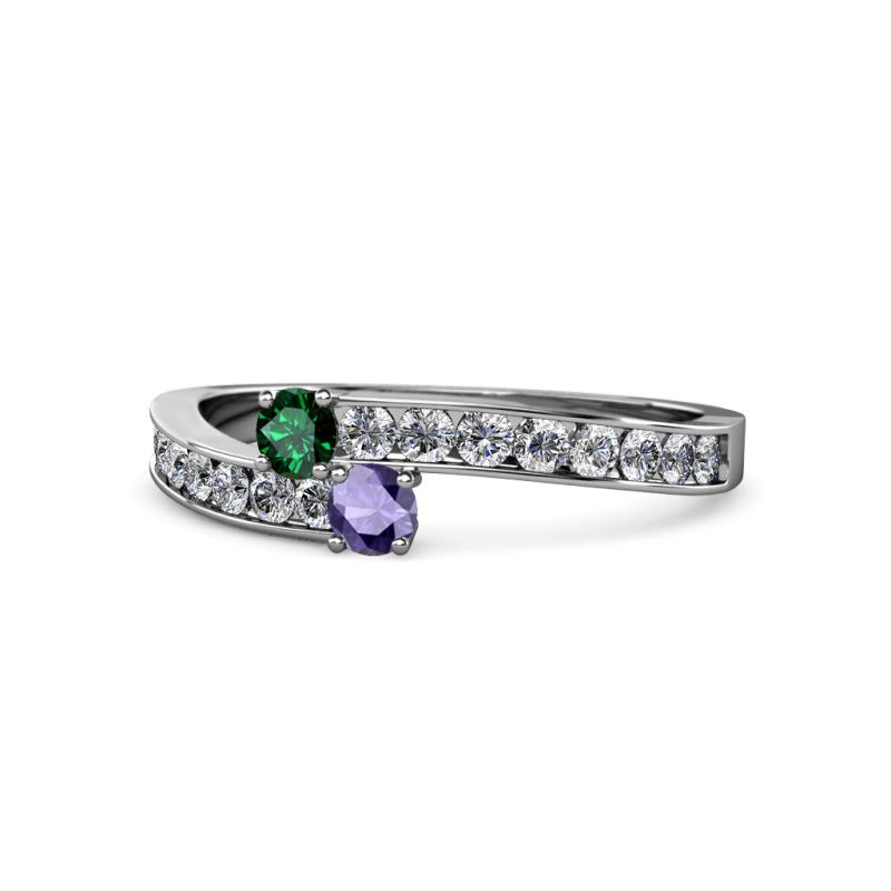 Orane Emerald and Iolite with Side Diamonds Bypass Ring 