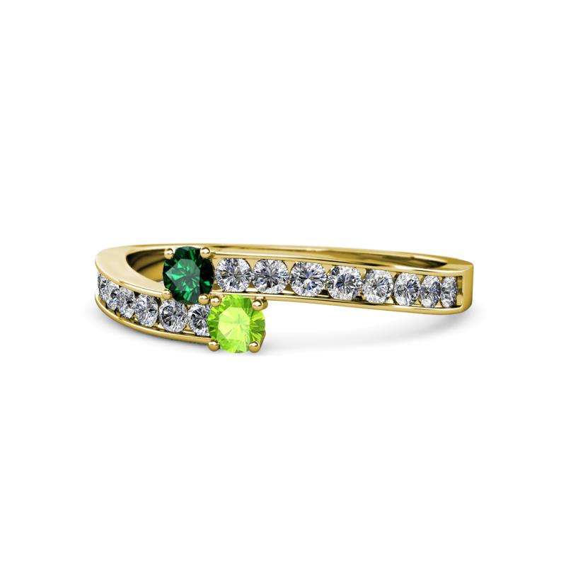 Orane Emerald and Peridot with Side Diamonds Bypass Ring 