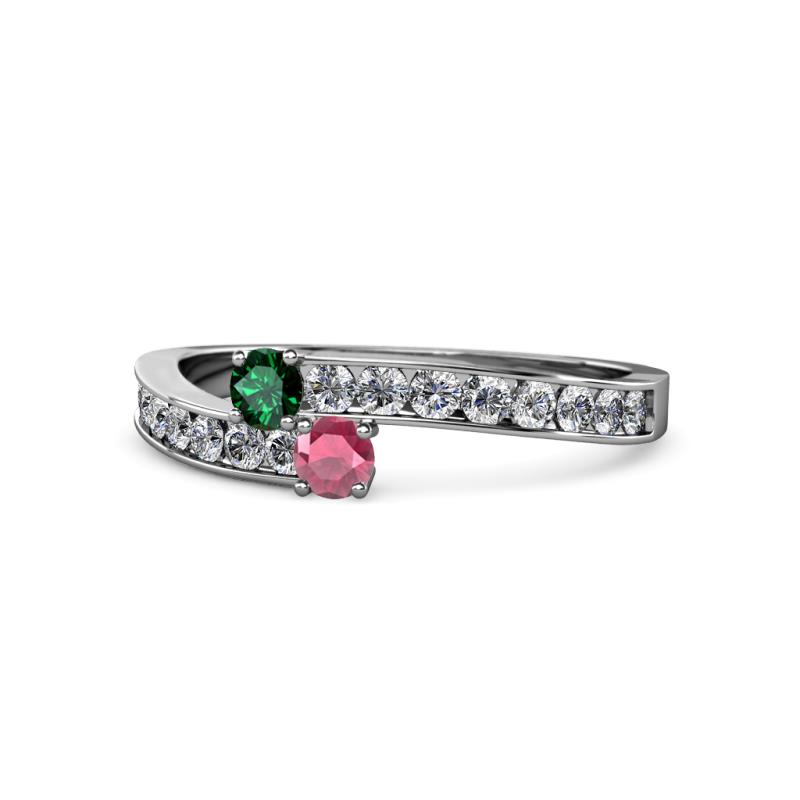 Orane Emerald and Rhodolite Garnet with Side Diamonds Bypass Ring 