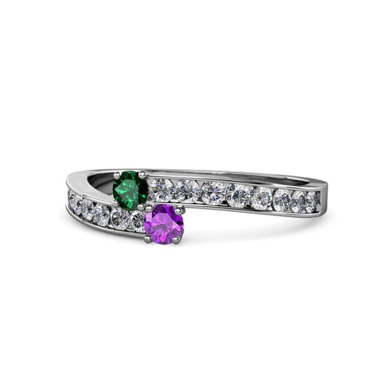 Orane Emerald and Amethyst with Side Diamonds Bypass Ring 