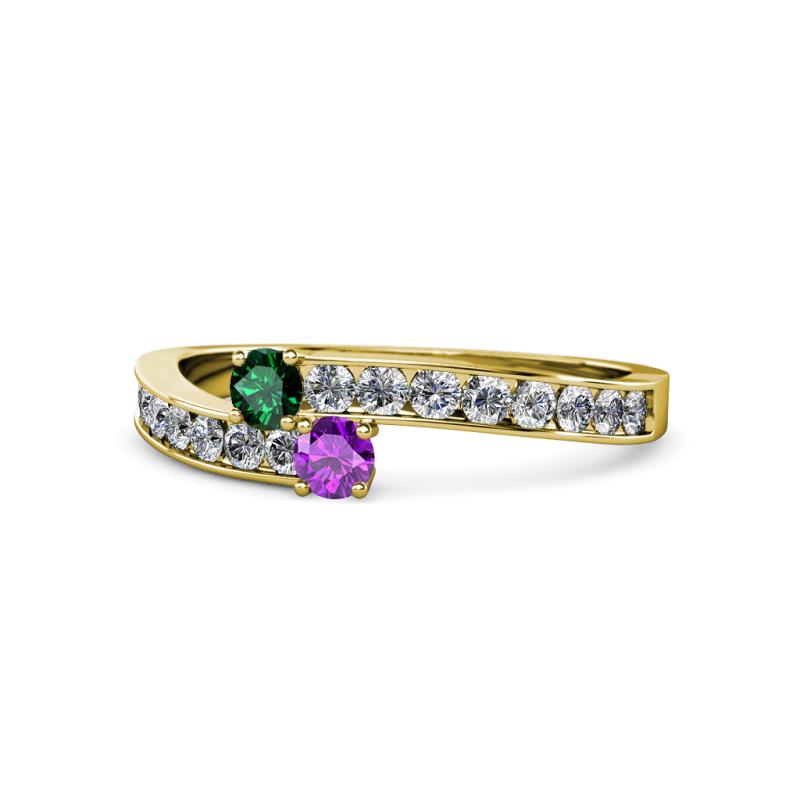 Orane Emerald and Amethyst with Side Diamonds Bypass Ring 