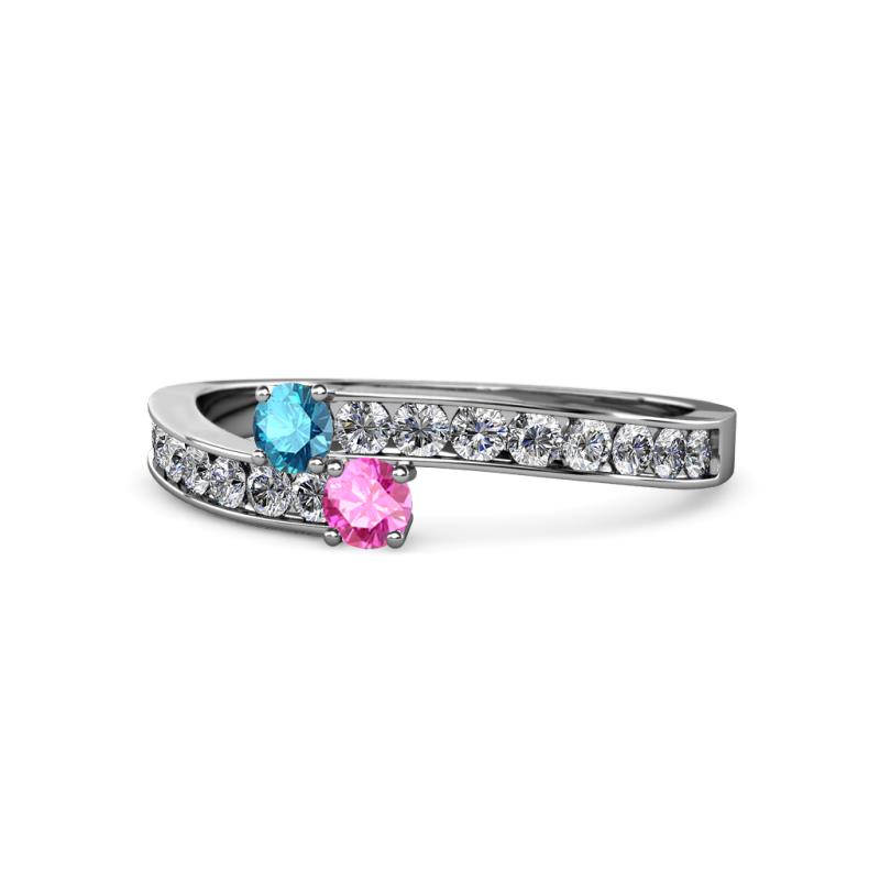 Orane London Blue Topaz and Pink Sapphire with Side Diamonds Bypass Ring 