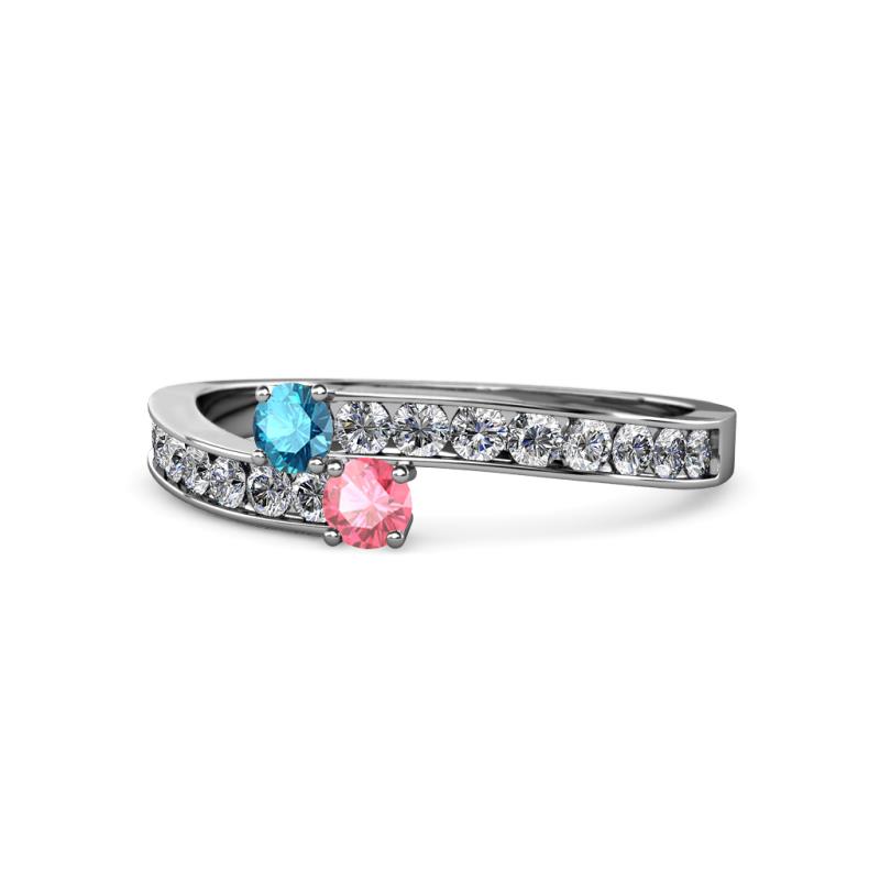 Orane London Blue Topaz and Pink Tourmaline with Side Diamonds Bypass Ring 