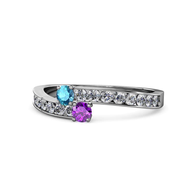 Orane London Blue Topaz and Amethyst with Side Diamonds Bypass Ring 
