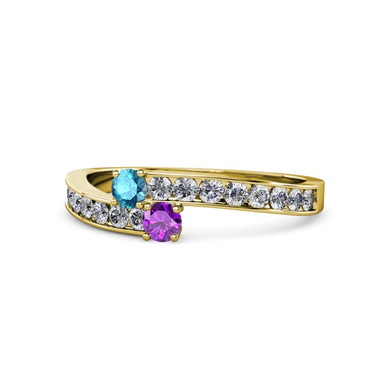 Orane London Blue Topaz and Amethyst with Side Diamonds Bypass Ring 