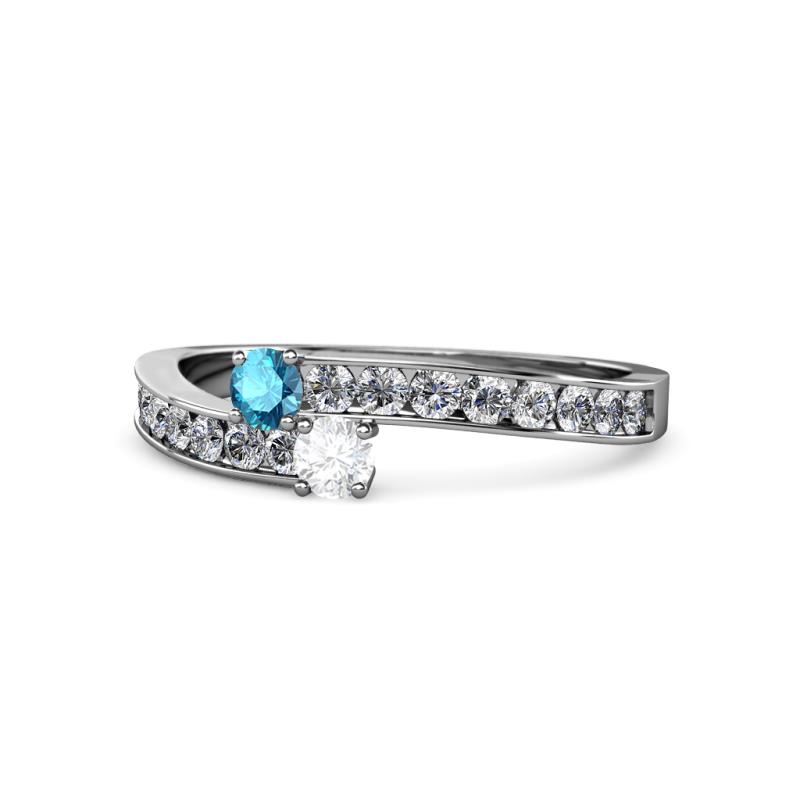 Orane London Blue Topaz and White Sapphire with Side Diamonds Bypass Ring 
