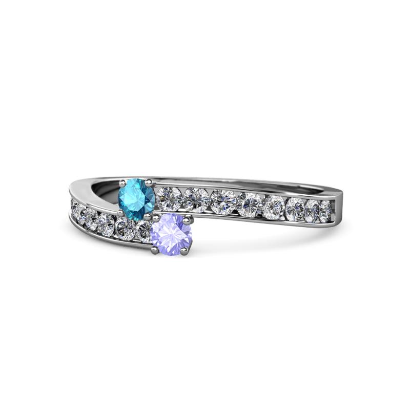 Orane London Blue Topaz and Tanzanite with Side Diamonds Bypass Ring 
