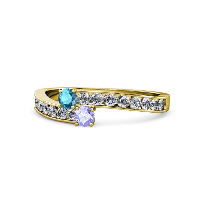 Orane London Blue Topaz and Tanzanite with Side Diamonds Bypass Ring 