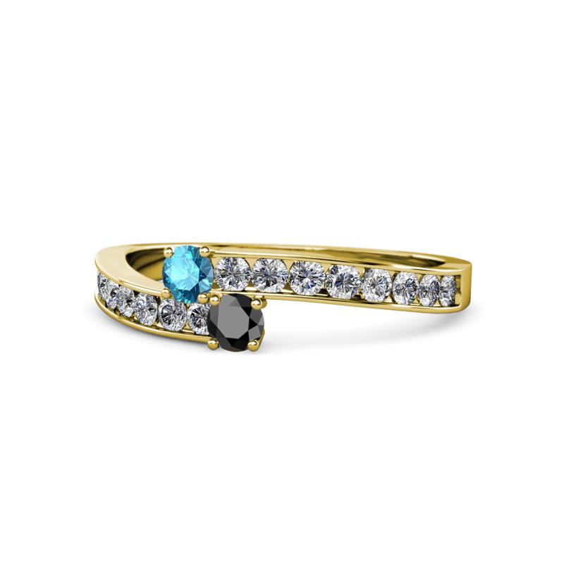 Orane London Blue Topaz and Black Diamond with Side Diamonds Bypass Ring 