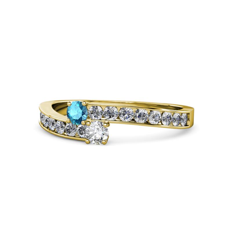 Orane London Blue Topaz and Diamond with Side Diamonds Bypass Ring 