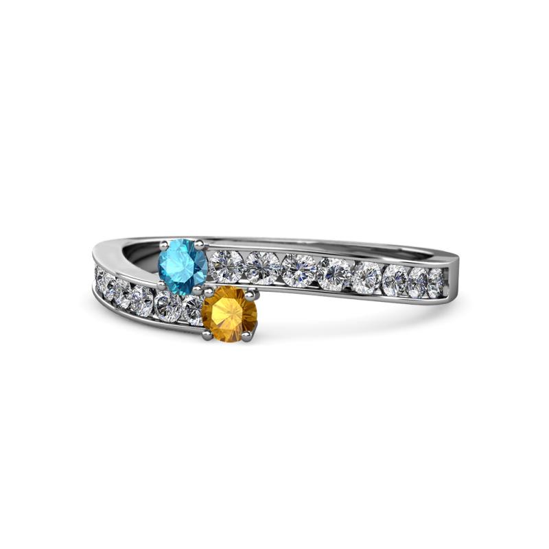 Orane London Blue Topaz and Citrine with Side Diamonds Bypass Ring 