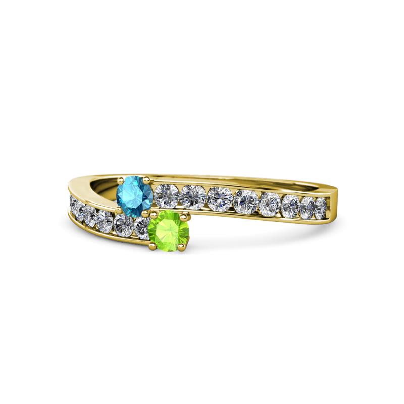 Orane London Blue Topaz and Peridot with Side Diamonds Bypass Ring 