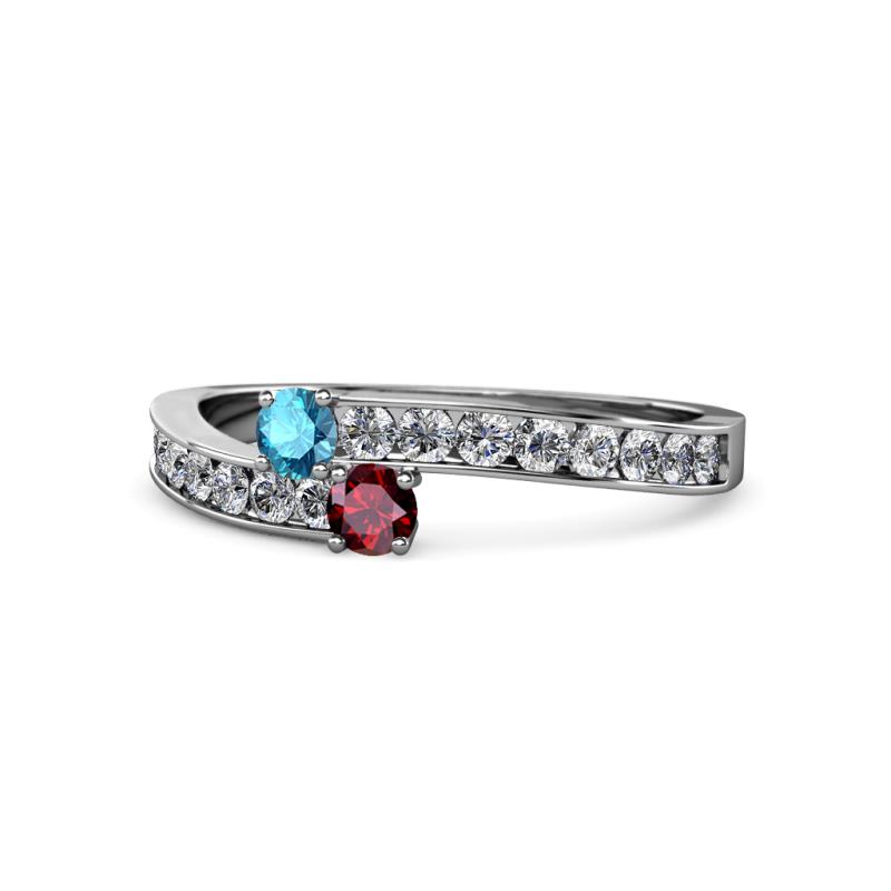 Orane London Blue Topaz and Ruby with Side Diamonds Bypass Ring 