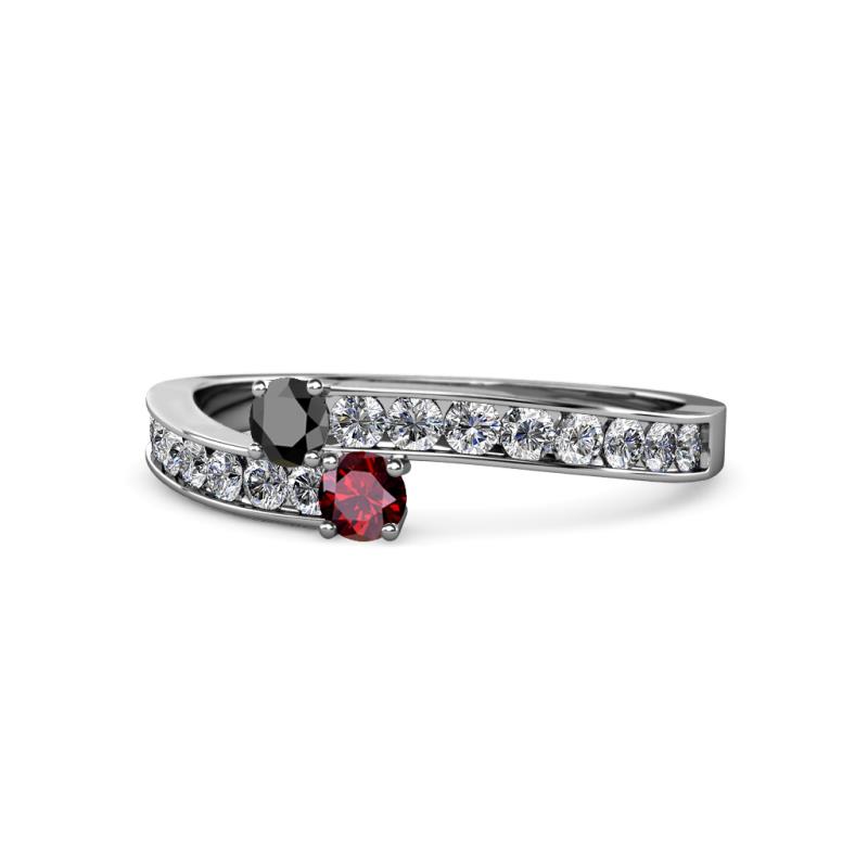 Orane Black Diamond and Ruby with Side Diamonds Bypass Ring 