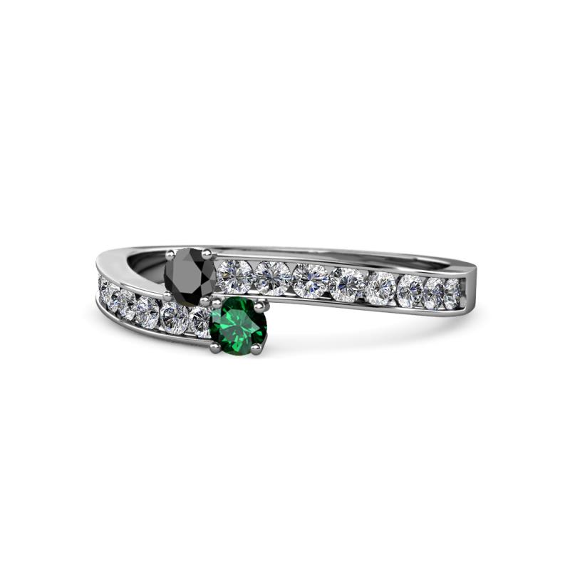 Orane Black Diamond and Emerald with Side Diamonds Bypass Ring 