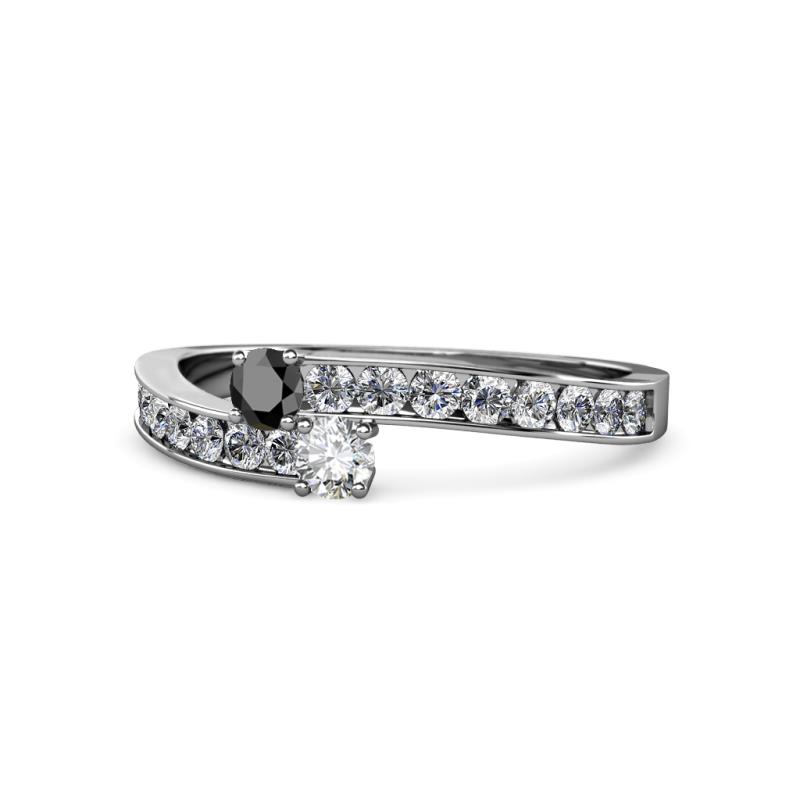Orane Black and White Diamond with Side Diamonds Bypass Ring 