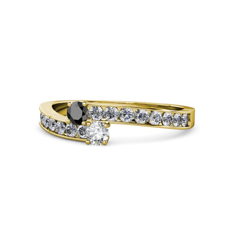 Orane Black and White Diamond with Side Diamonds Bypass Ring 