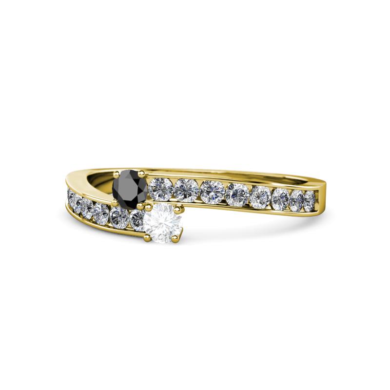 Orane Black Diamond and White Sapphire with Side Diamonds Bypass Ring 