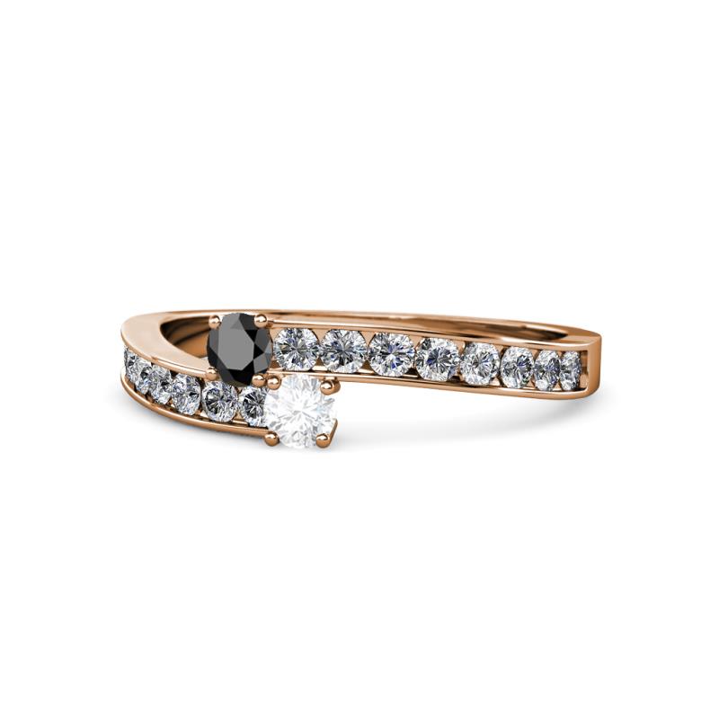 Orane Black Diamond and White Sapphire with Side Diamonds Bypass Ring 