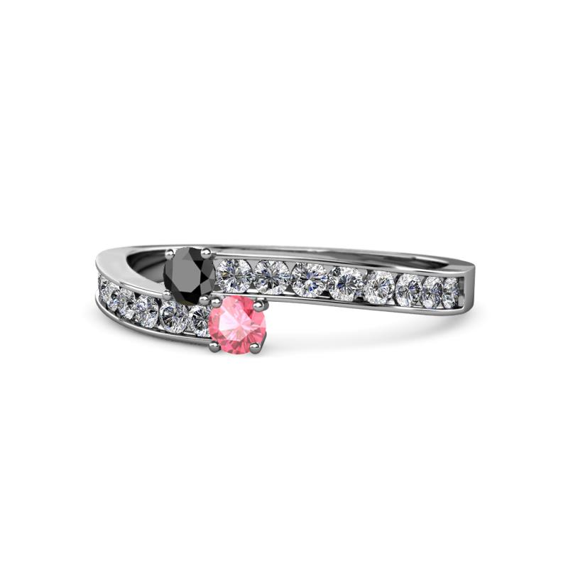 Orane Black Diamond and Pink Tourmaline with Side Diamonds Bypass Ring 