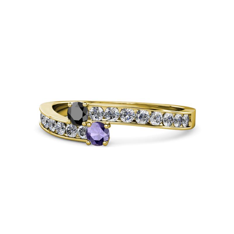 Orane Black Diamond and Iolite with Side Diamonds Bypass Ring 