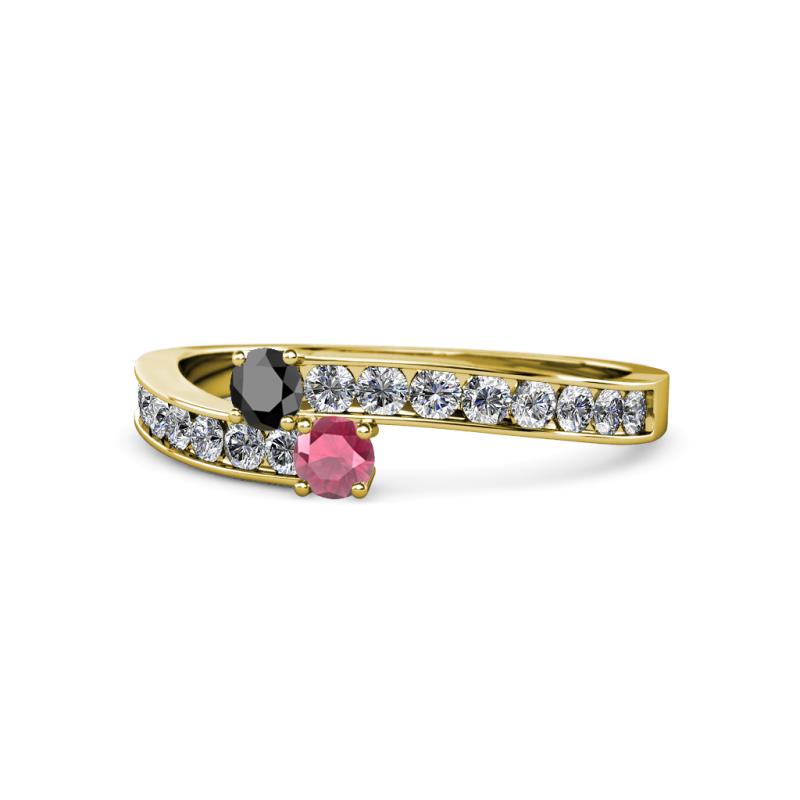 Orane Black Diamond and Rhodolite Garnet with Side Diamonds Bypass Ring 