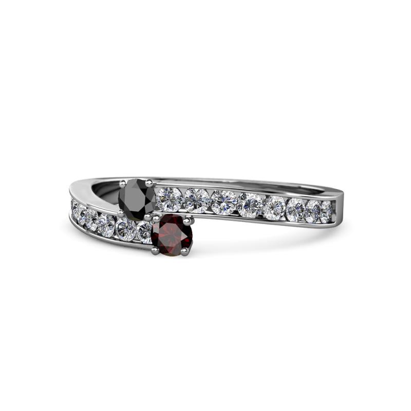 Orane Black Diamond and Red Garnet with Side Diamonds Bypass Ring 