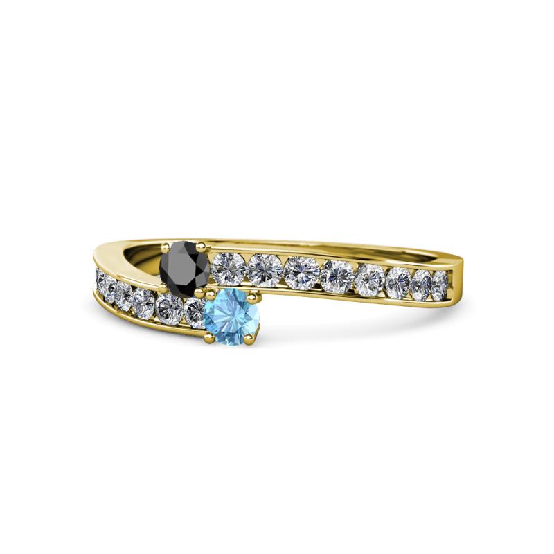 Orane Black Diamond and Blue Topaz with Side Diamonds Bypass Ring 