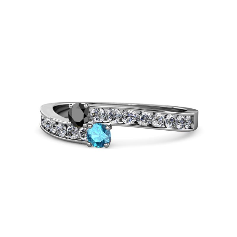 Orane Black Diamond and London Blue Topaz with Side Diamonds Bypass Ring 