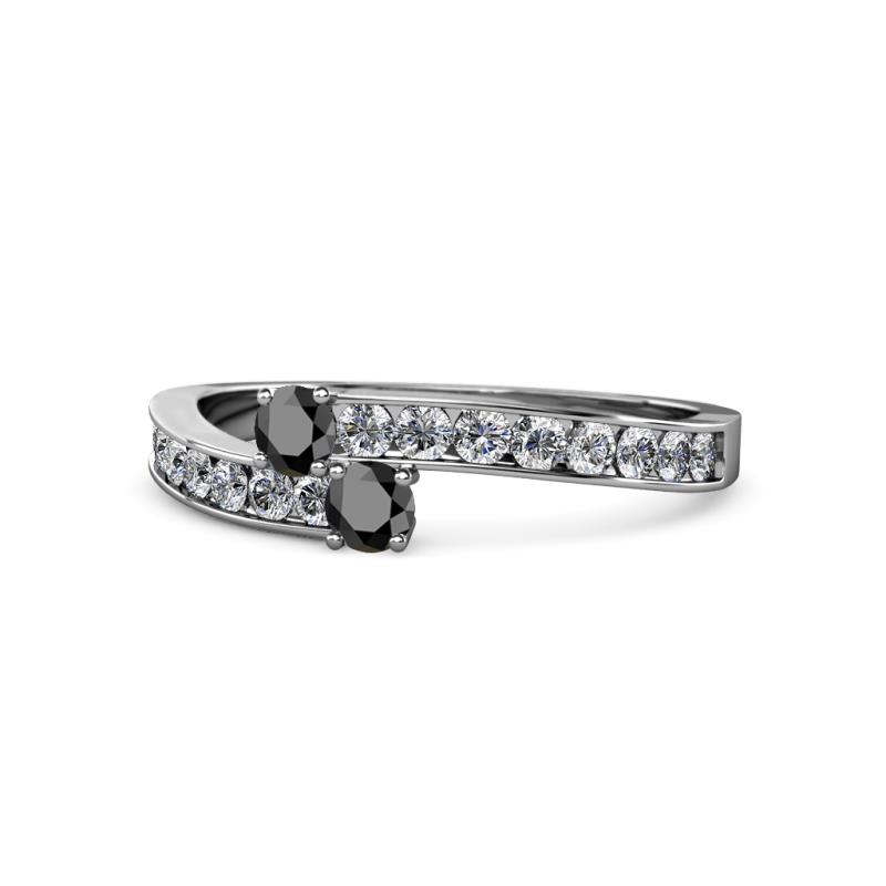 Orane Black Diamond with Side Diamonds Bypass Ring 