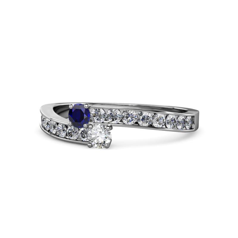 Orane Blue Sapphire and Diamond with Side Diamonds Bypass Ring 