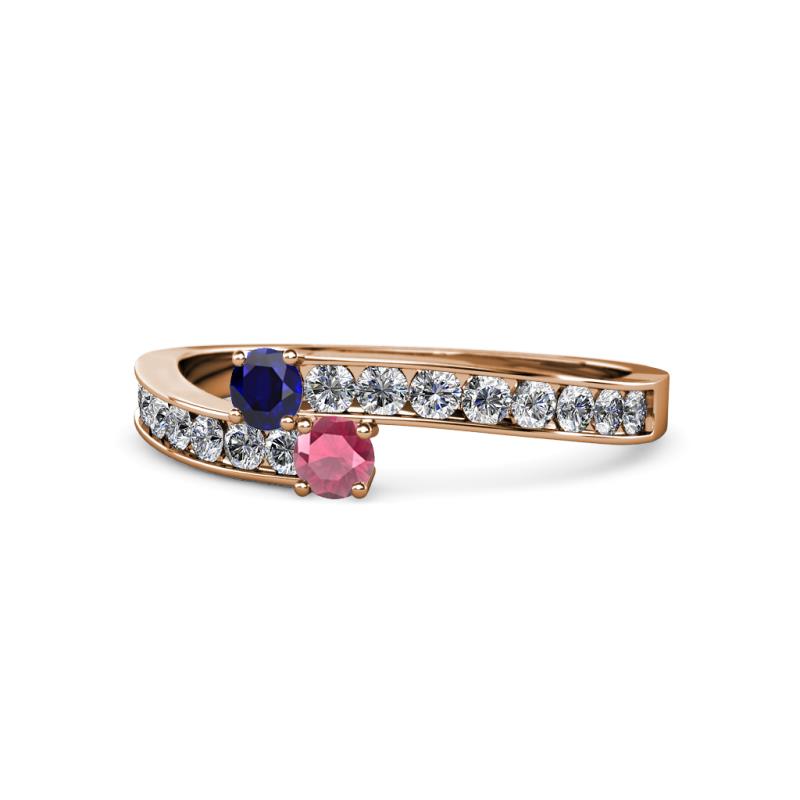 Orane Blue Sapphire and Rhodolite Garnet with Side Diamonds Bypass Ring 