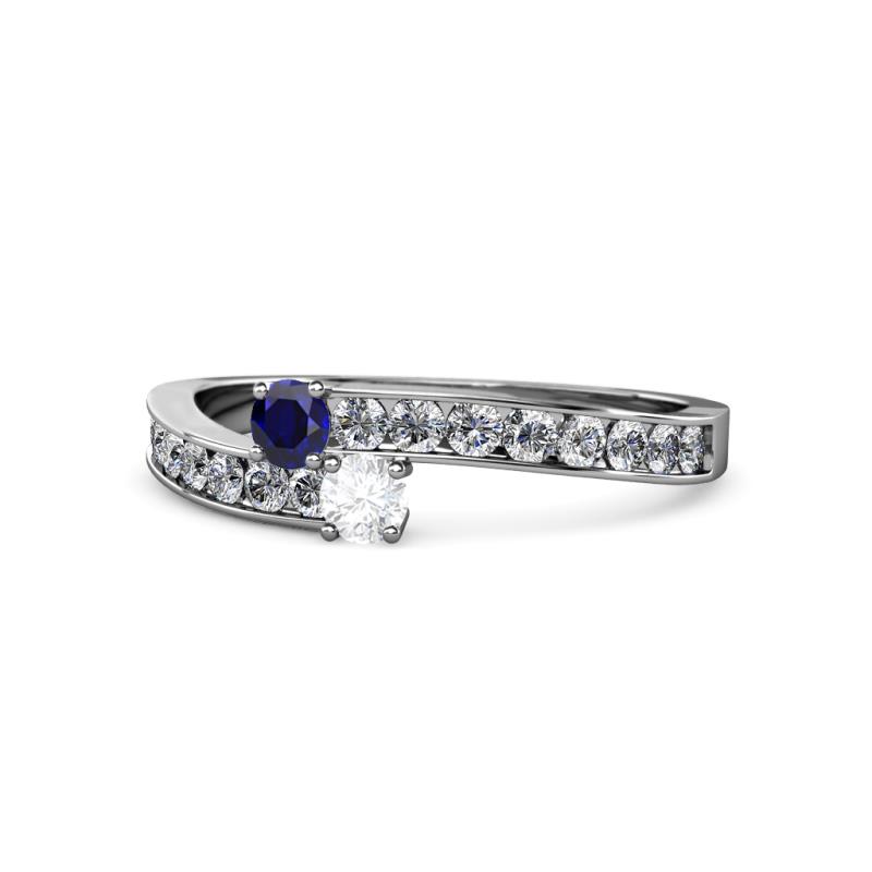 Orane Blue and White Sapphire with Side Diamonds Bypass Ring 